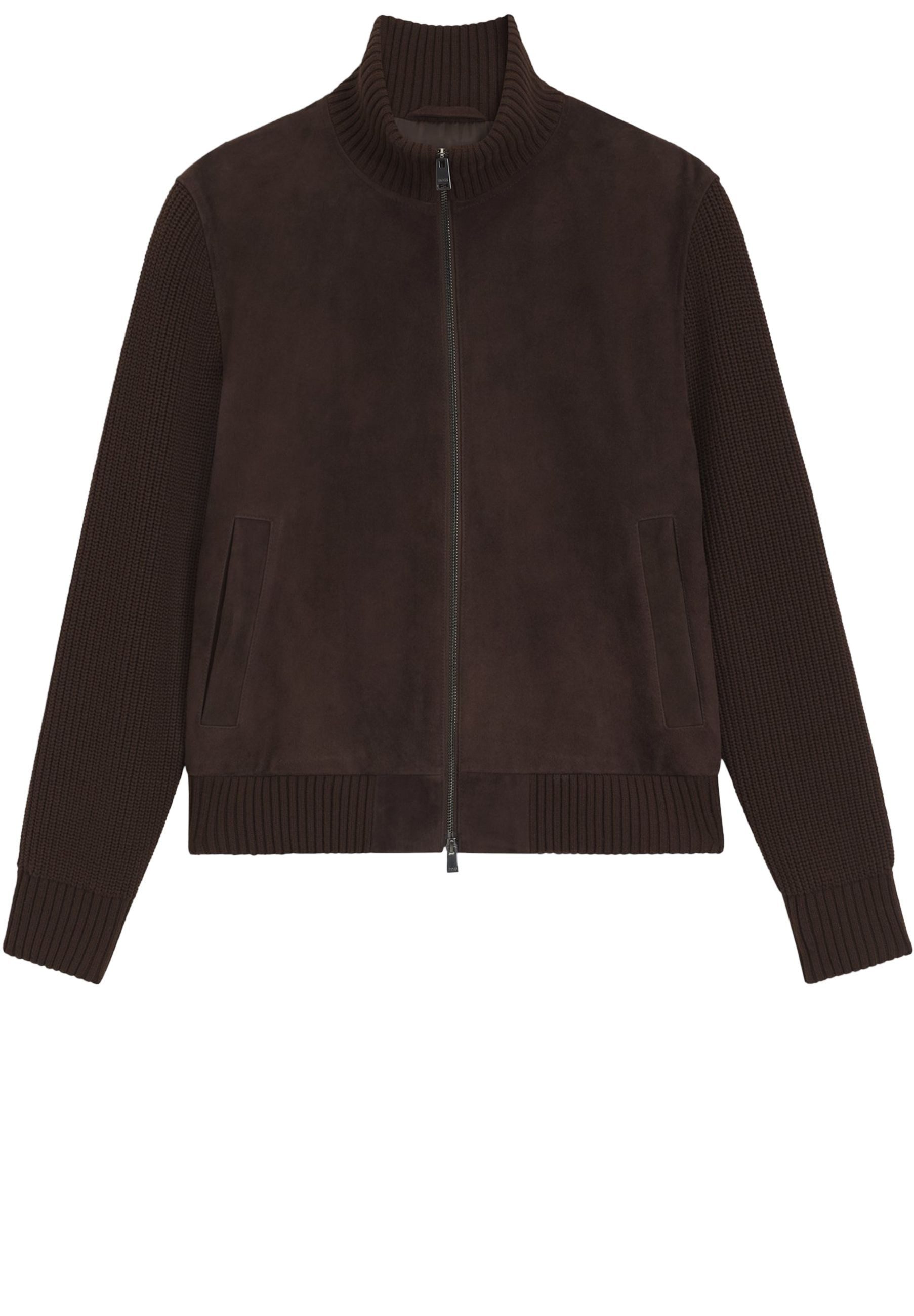 BOSS Lederjacke Meter mit Strickärmeln (1-St)