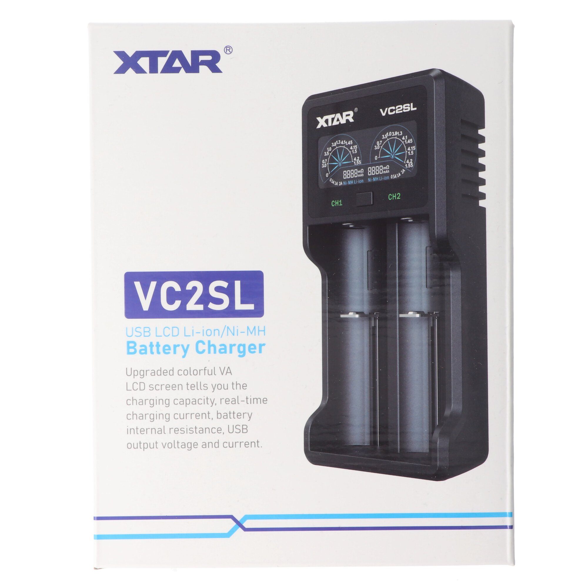 XTAR Xtar VC2SL Schnell-Ladegerät für Li-ion 3,6V bis 3,7V und NiMH 1,2V A Rundzellen-Lader