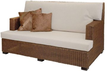 Krines Home Loungesofa Rattan-Sofa Wohnzimmer Couch in der Farbe Vintage Braun inkl. Polster, Rattan-Sofa Wohnzimmer Couch in der Farbe Vintage Braun inkl. Polster