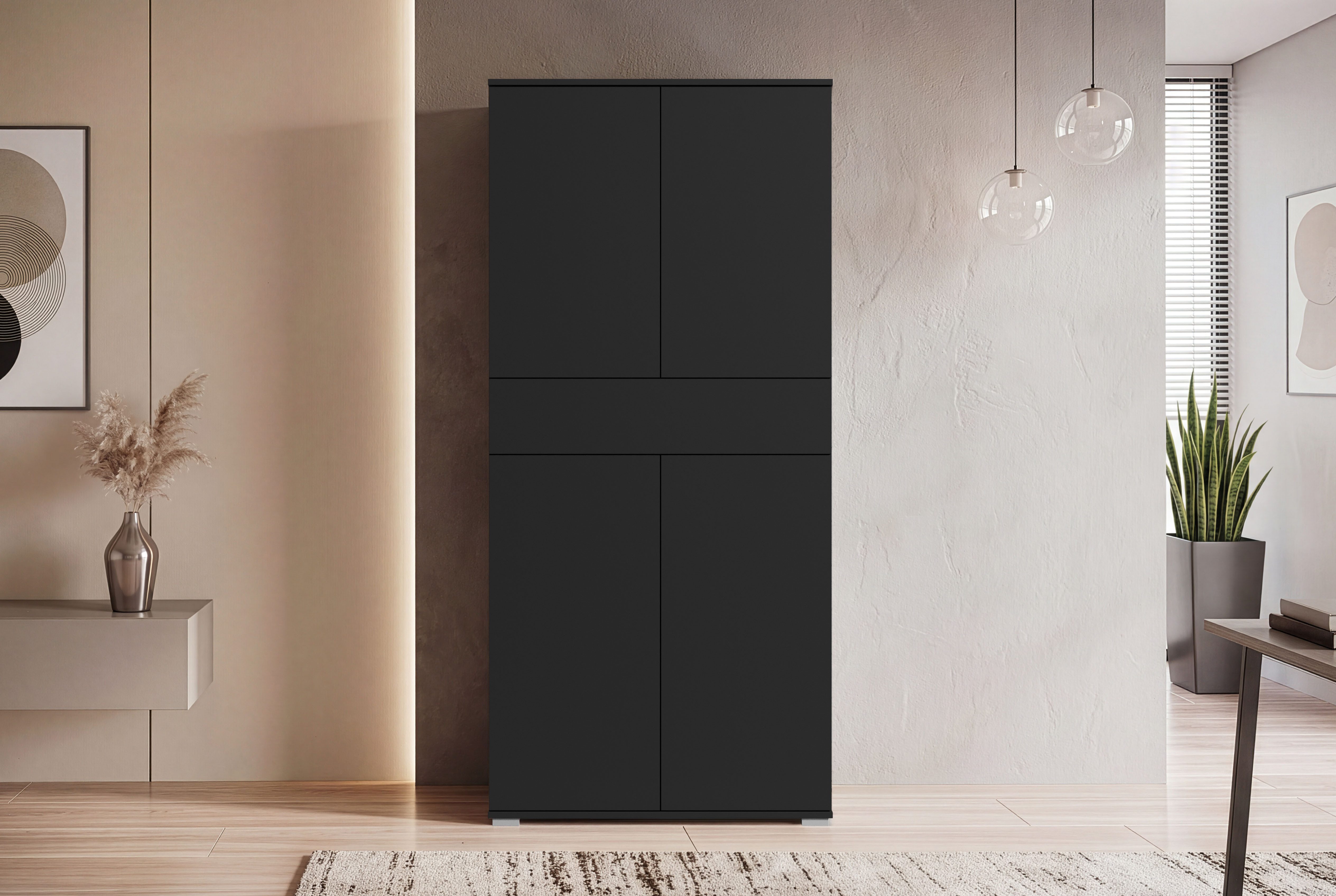 OTTO home Aktenschrank Kenia, Stauraumschrank 80 cm breit mit Schublade (1-St) Griffloses Design mit Push-to-Open und verstellbaren Einlegeböden – Bild 4 von 5
