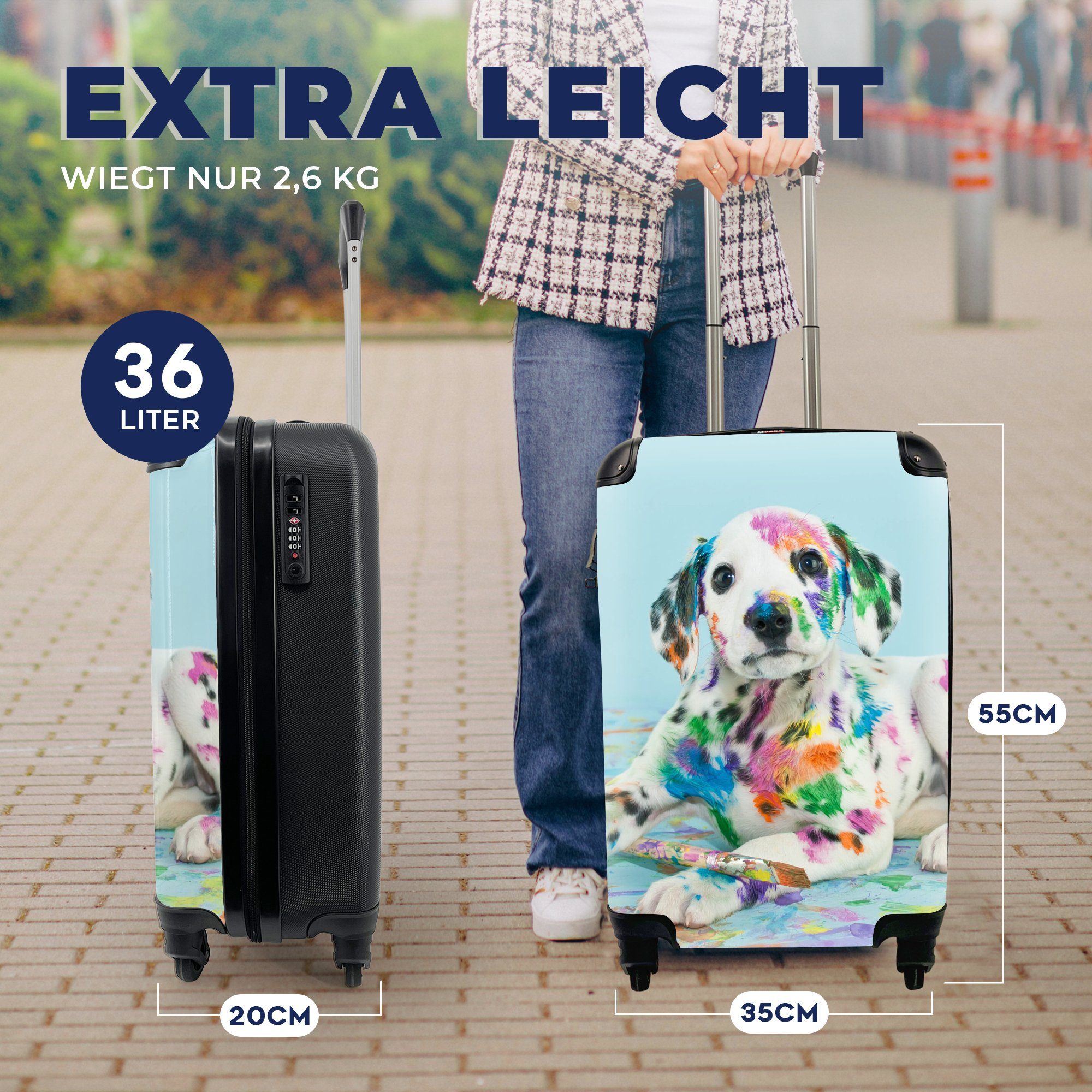 MuchoWow Handgepäckkoffer Hund - Farbe - Blau, 4 Rollen, Reisetasche mit rollen, Handgepäck für Ferien, Trolley, Reisekoffer