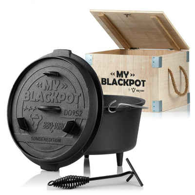 BBQ-Toro Grilltopf Dutch Oven "My Blackpot", 9,0 L Sonderedition inkl. Holzkiste, Gusseisen (4-tlg), Sonderedtion "My Blackpot" mit Holzkiste