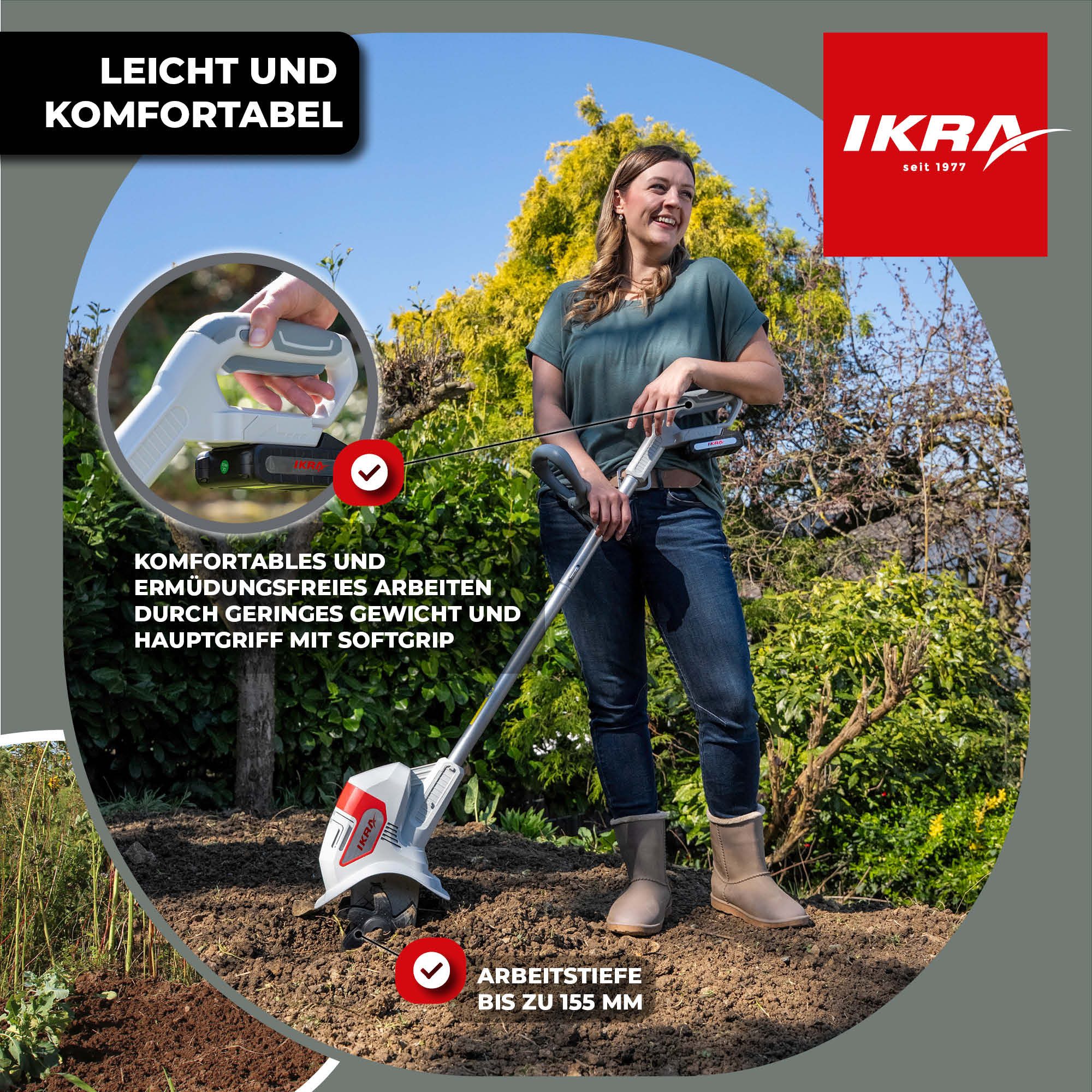 ikra GmbH Akku-Motorhacke IAMH 20, 19 cm Arbeitsbreite, inkl. Akku & Ladegerät, besonders leicht (4kg), ideal für verwinkelte & schmale Beete – Bild 5 von 5