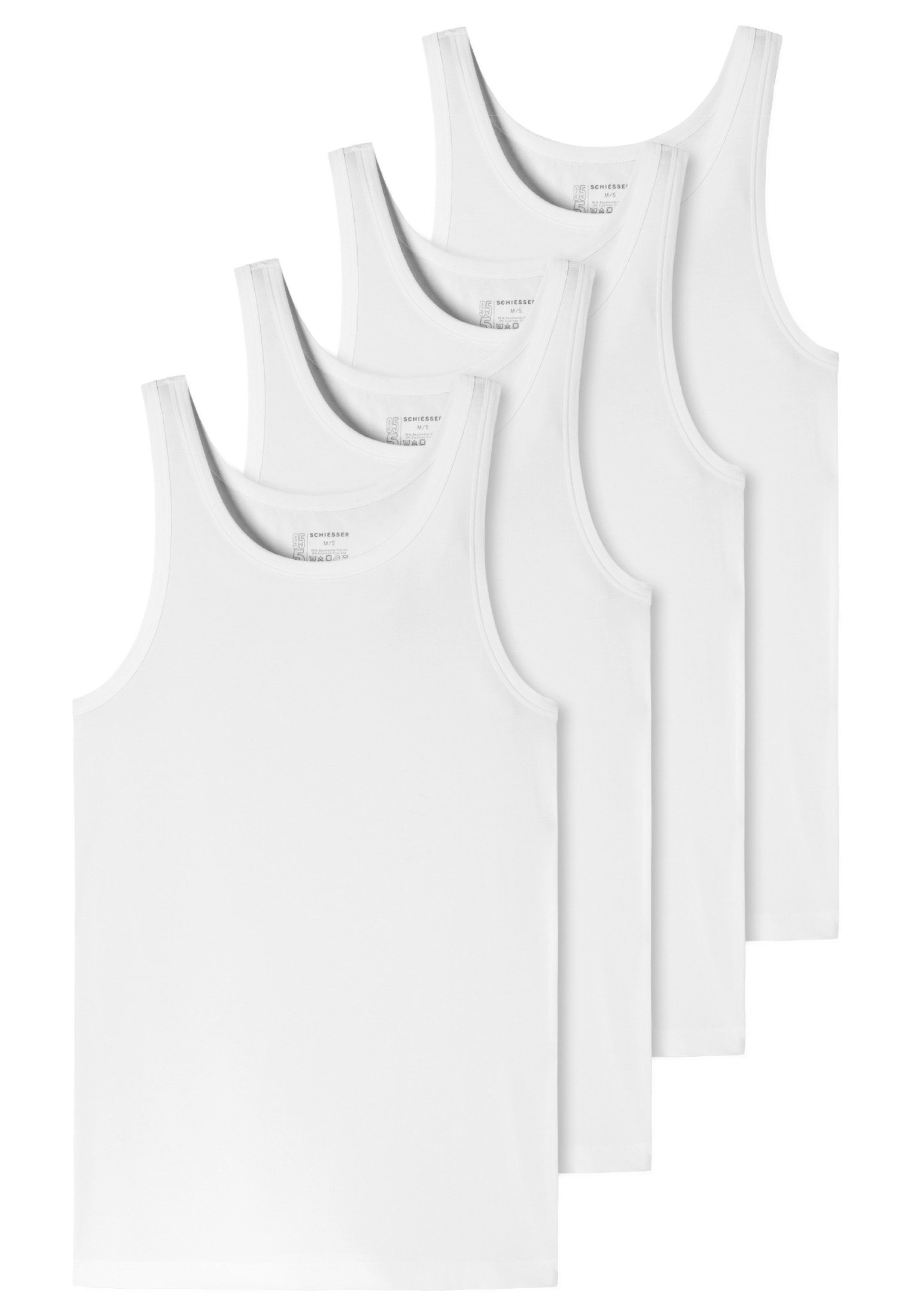 Schiesser Unterhemd 4er-Pack - 95/5 - Organic Cotton (Spar-Set, 4-St) Unterhemd / Tanktop - Baumwolle - Tiefer Rundhalsausschnitt Weiß