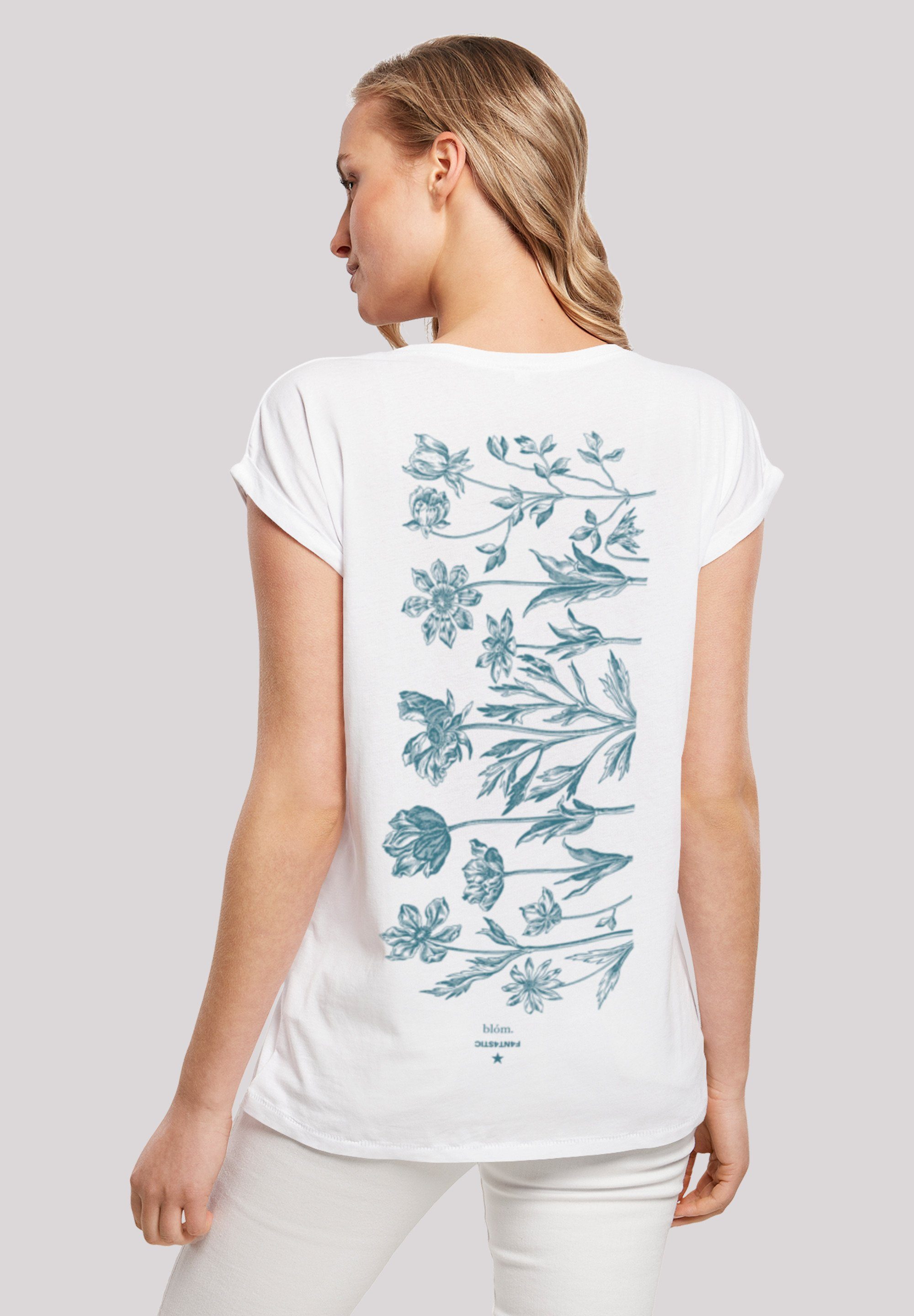 F4NT4STIC T-Shirt Blumenmuster Blau Print weiß