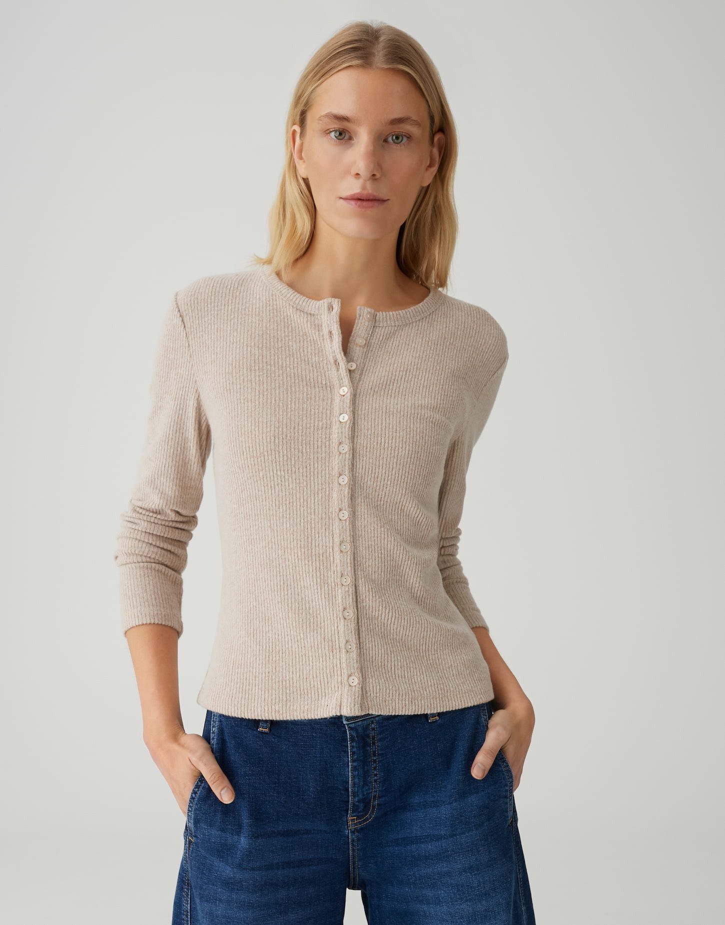 OPUS Longsleeve SALTUS Slim Button-up aus Rippjersey schmale Passform, weicher Griff, elastischer Stoff