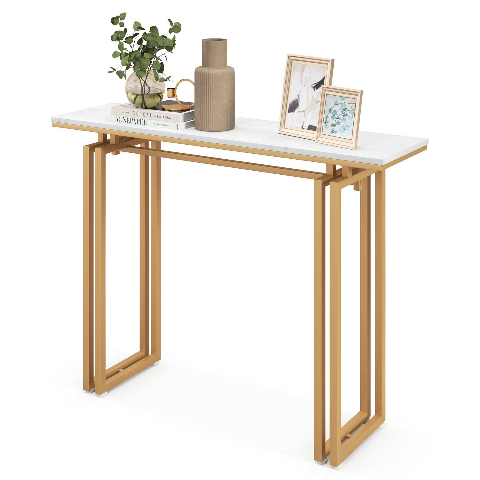 COSTWAY Konsolentisch, Mamor, schmal, Metallrahmen, 110x30x81cm, günstig online kaufen