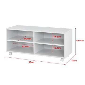 en.casa Lowboard, »Gränne« Rollbares Regal 90x35x40,5 cm Sideboard Weiß, matt, 5 cm Sideboard Weiß, matt