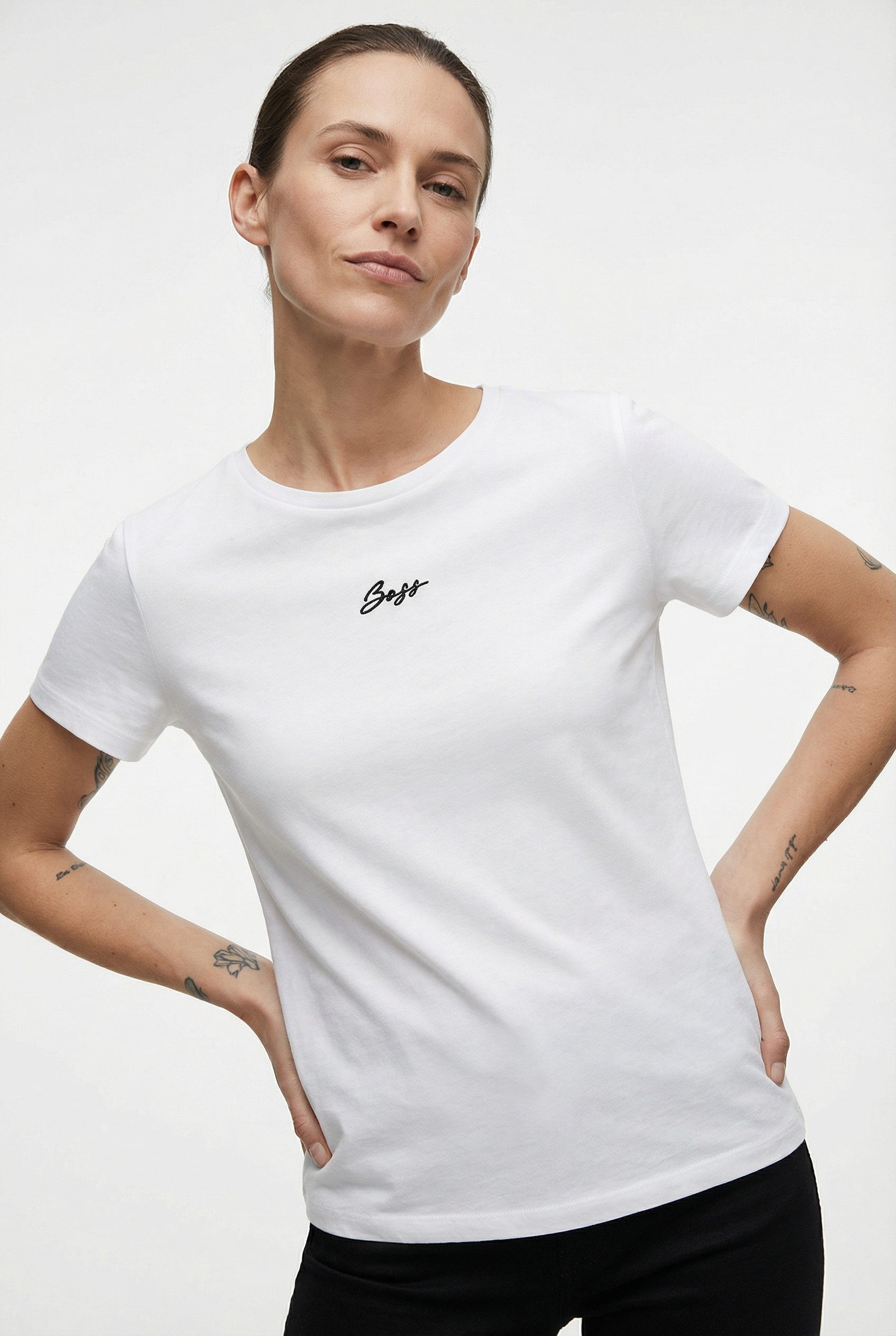 BOSS ORANGE T-Shirt Elove Embro Premium Damenmode mit Rundhals, Slim Fit