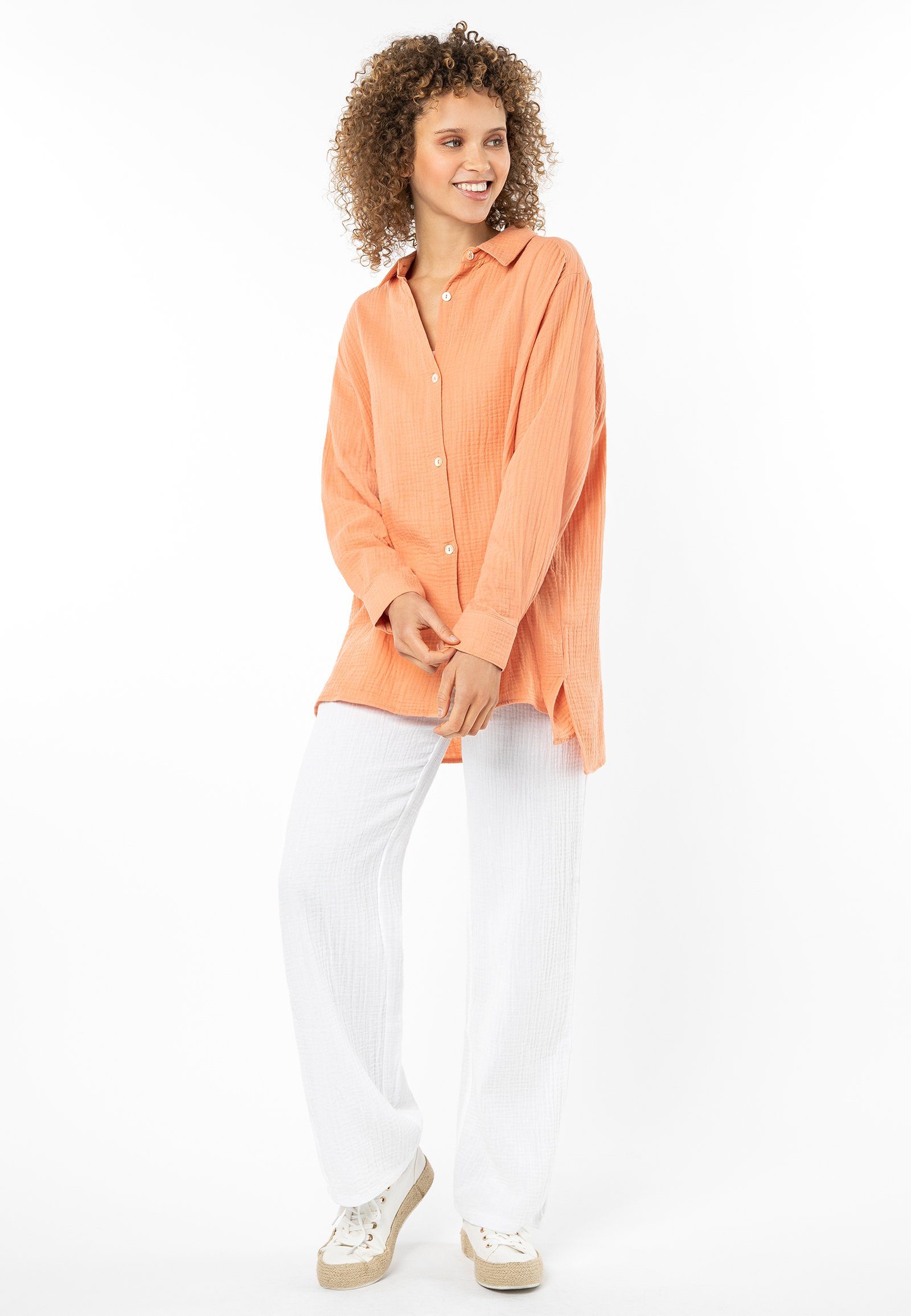 Musselin orange Bluse SUBLEVEL Langarmbluse