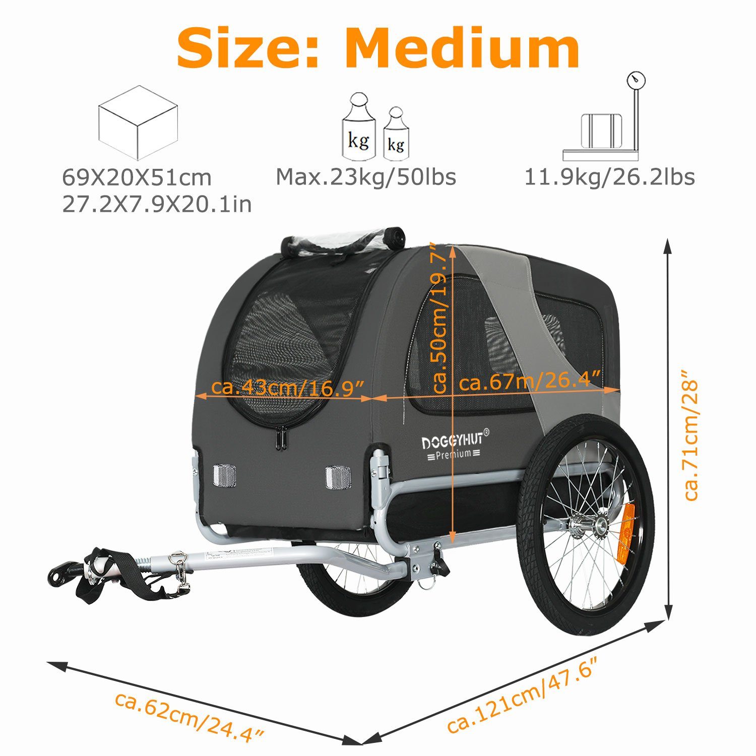 TIGGO Fahrradkinderanhänger DOGGYHUT® MEDIUM Hundefahrradanhänger Hundeanhänger Fahrradanhänger, Verstellbare Sicherheitsleine – Bild 5 von 5
