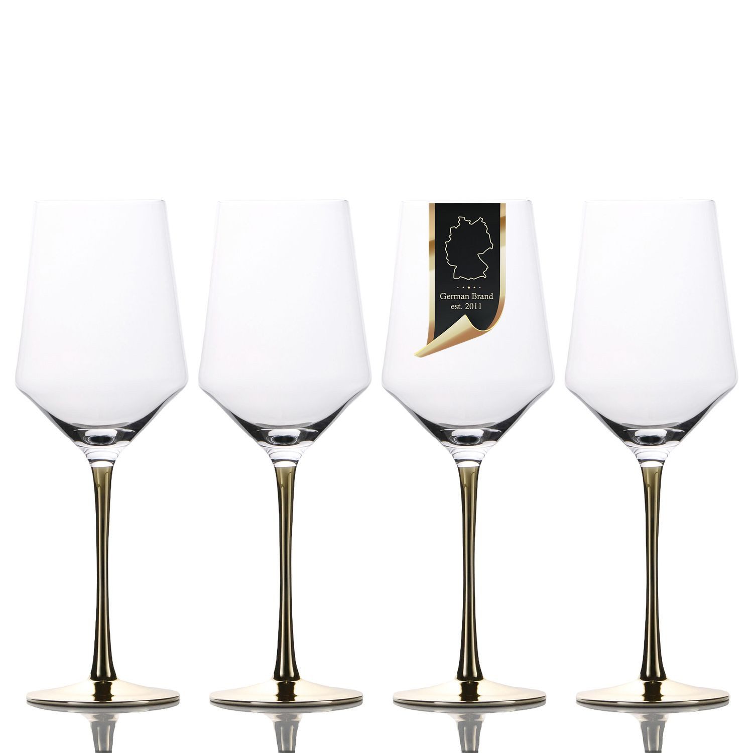 Intirilife Weinglas, 4-tlg., Glas, Wein Glas Set mit goldfarbenem Stiel Set Rotwein Weißwein 380ml 4-tlg.