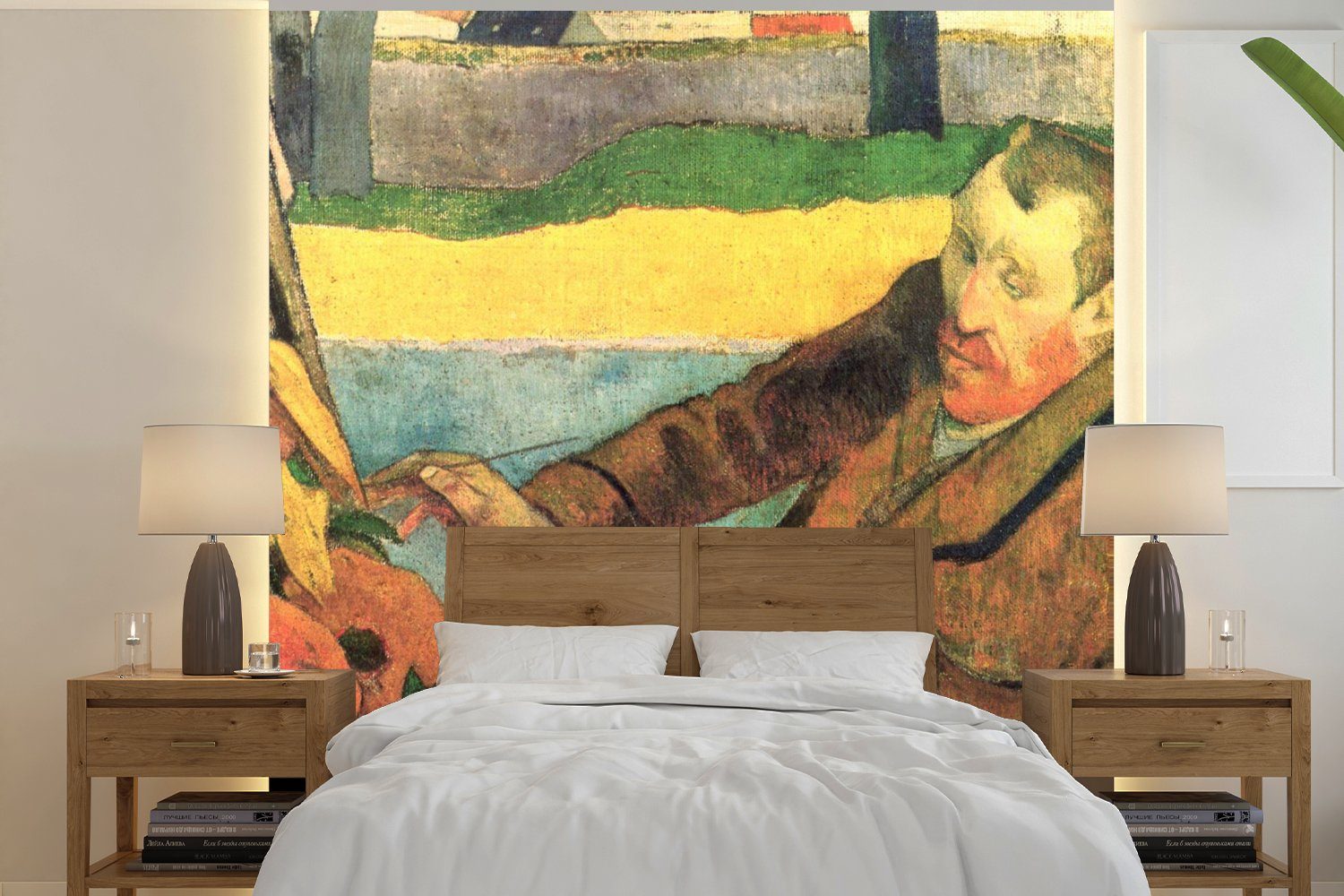Fototapete - Wohnzimmer Gogh, MuchoWow van Der Vincent Matt, Fototapete Sonnenblumenmaler (4 Vliestapete Küche, für Schlafzimmer St), bedruckt,