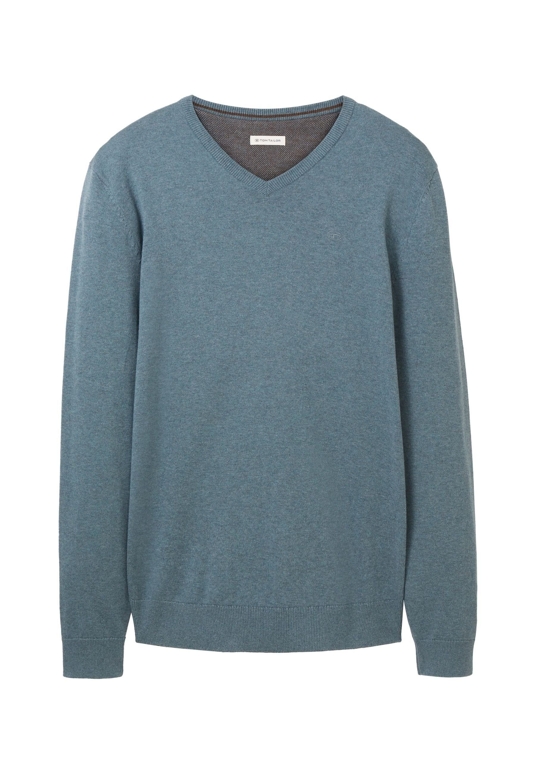 (1-tlg) TOM Pullover Sweatshirt grün Rippbündchen Sweatshirt TAILOR mit meliert
