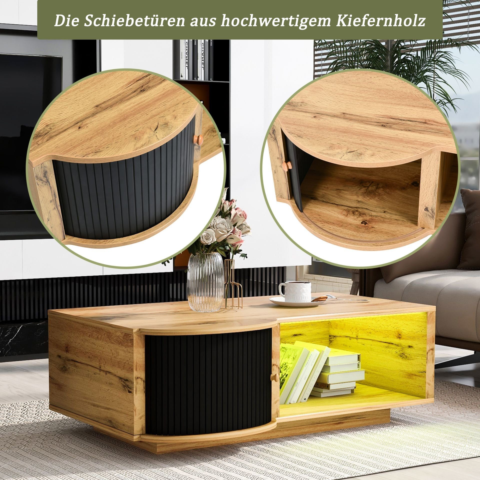 mit Couchtisch Fernbedienung) LED-Beleuchtung, Ablagefläche mit Couchtisch 100*60*35cm Fangqi 16-Farben-LED-Licht, und (USB-Schnittstelle,