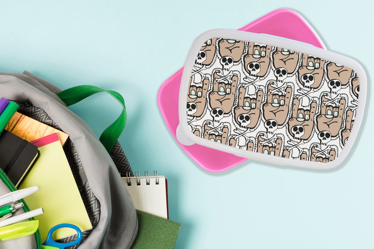 Snackbox, Lunchbox rosa für Teenager MuchoWow Brotdose Muster, Hand Erwachsene, - - (2-tlg), Brotbox Totenkopf - Kinder, Kunststoff, Kunststoff Mädchen,