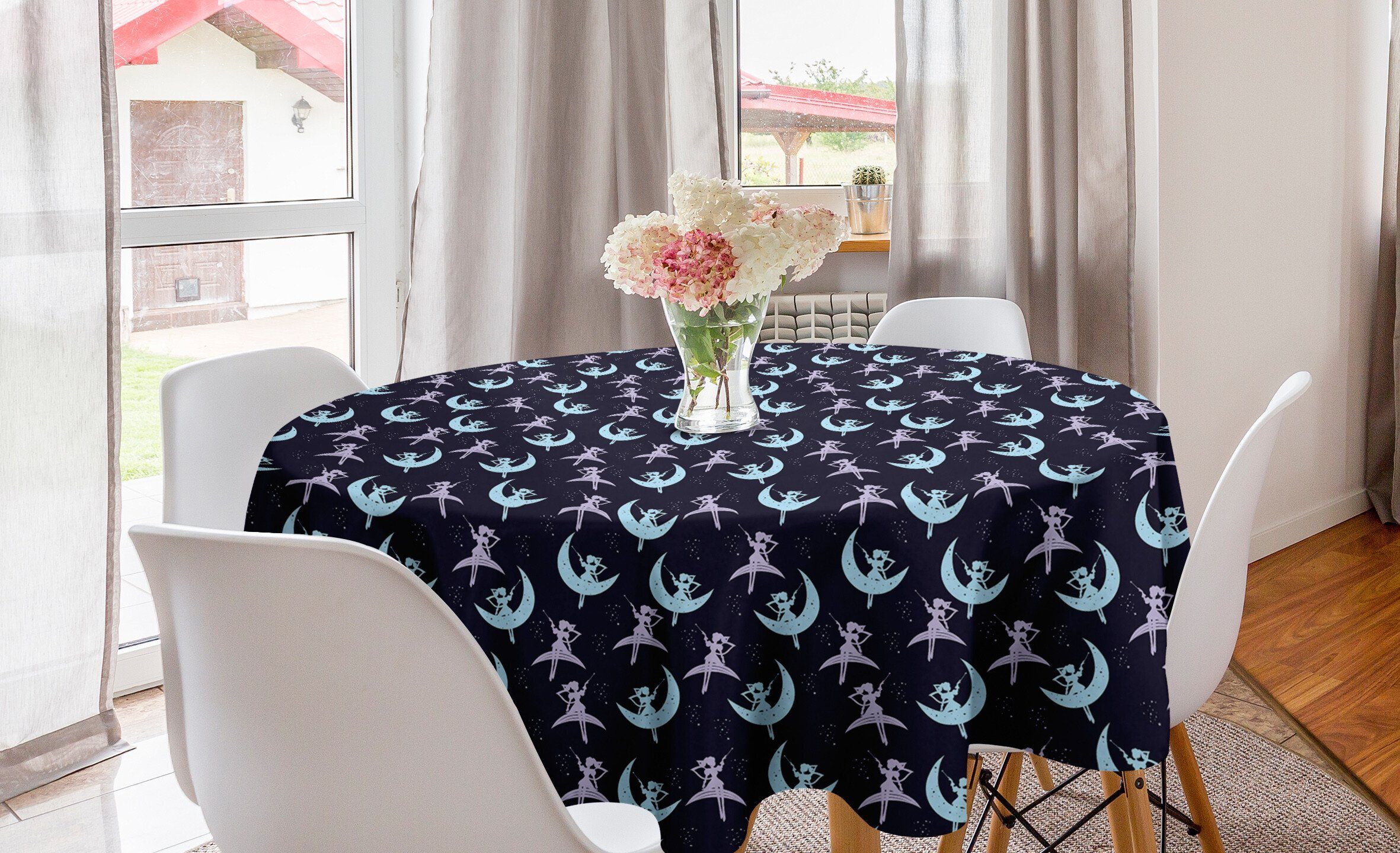 Tischdecke Kreis Abdeckung Abakuhaus Crescent Tischdecke magic Dekoration, für Fliegen-Fee Küche Moon Esszimmer