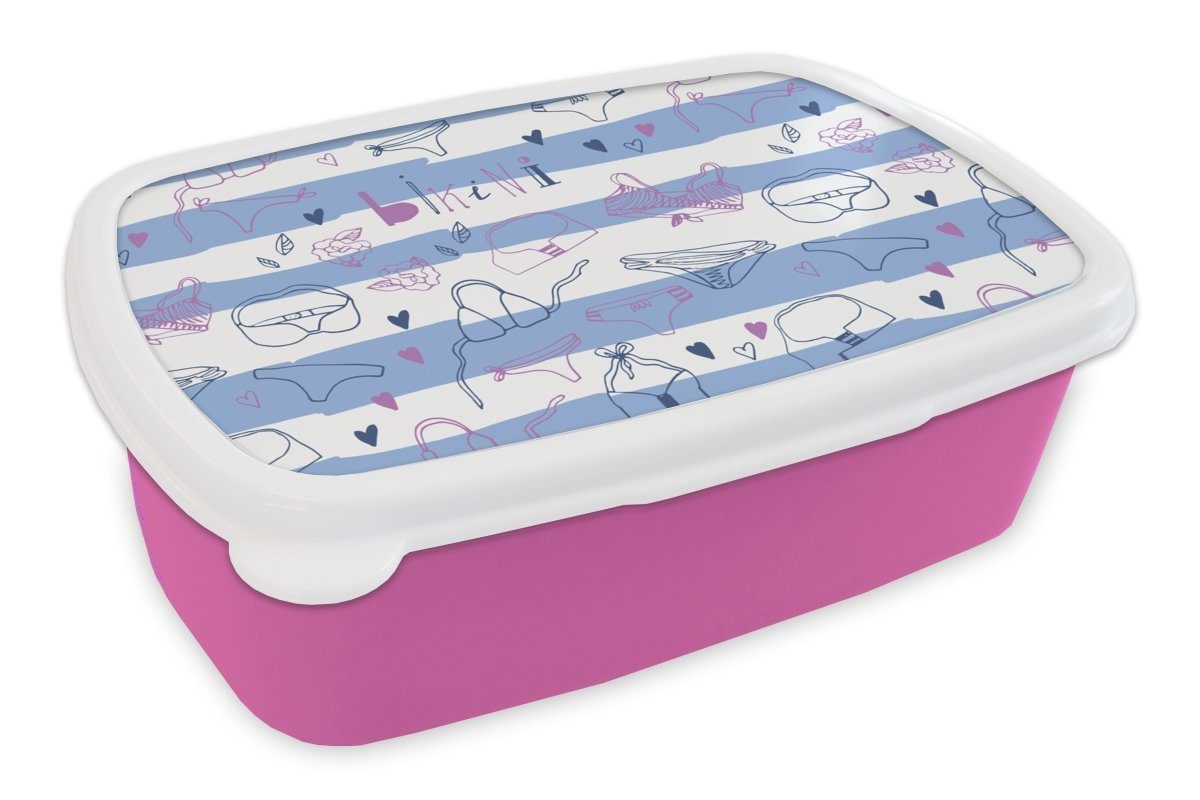 MuchoWow Lunchbox Bikini - Sommer - Schnittmuster, Kunststoff, (2-tlg), Brotbox für Erwachsene, Brotdose Kinder, Snackbox, Mädchen, Kunststoff rosa
