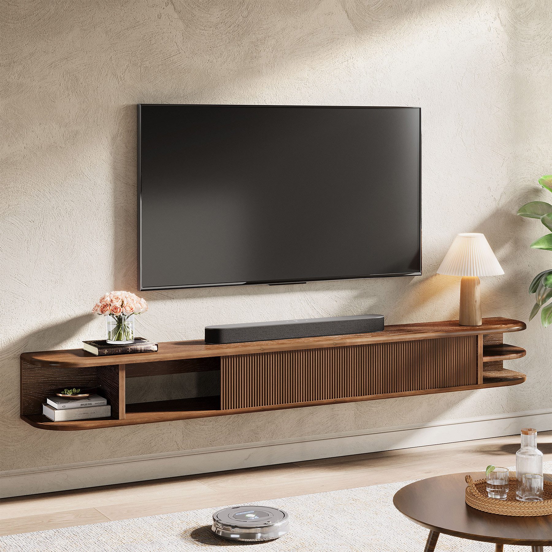 Tribesigns TV-Board Schwebendes TV-Board 180 cm für bis zu 90 Zoll, Massivholz TV-Schrank