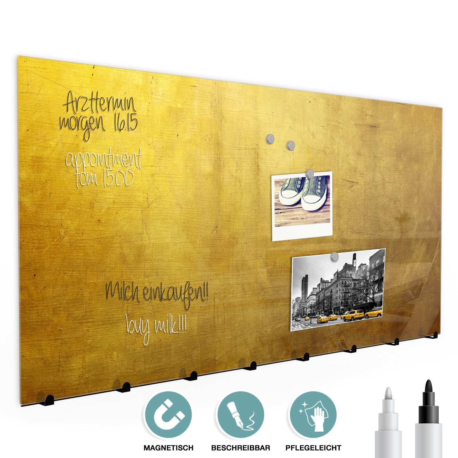 Primedeco Garderobenpaneel »Garderobe, Schlüsselbrett mit Magnetwand und  Memoboard aus Glas mit Motiv Goldene Tapete« online kaufen | OTTO