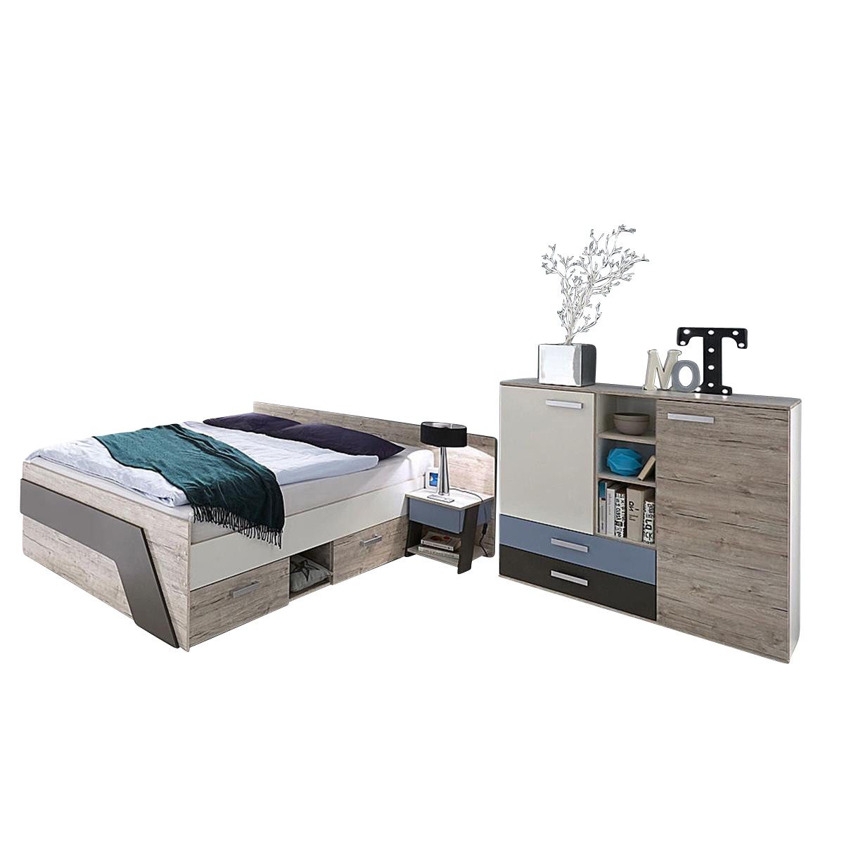 Lomadox Jugendzimmer-Set LEEDS-10, (Sparset, 3-tlg), Sandeiche Nb. mit weiß Lava und Denim Blau