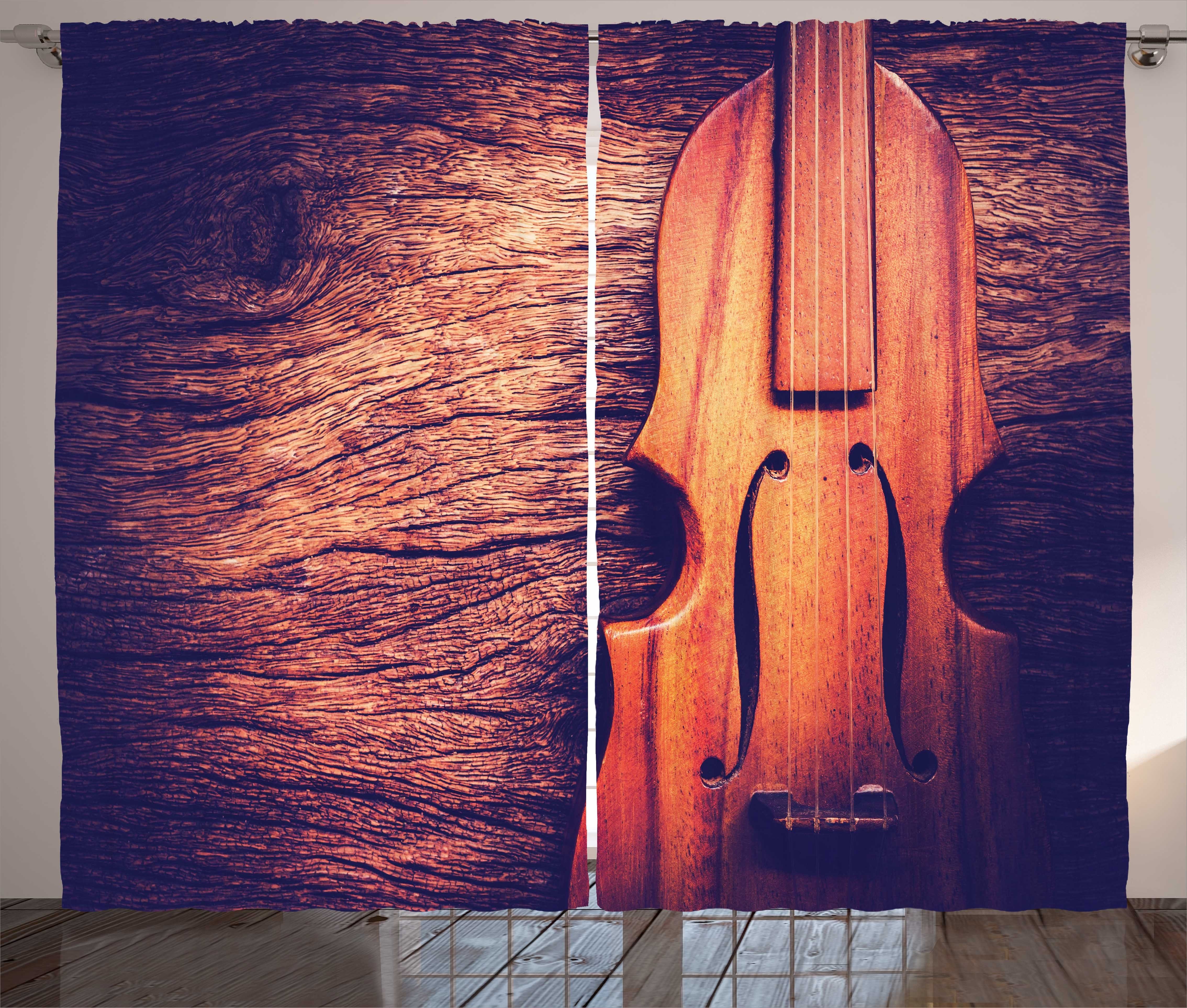 Gardine Schlafzimmer Kräuselband Vorhang mit Schlaufen und Haken, Abakuhaus, Cello Antike Hand Made Instrument