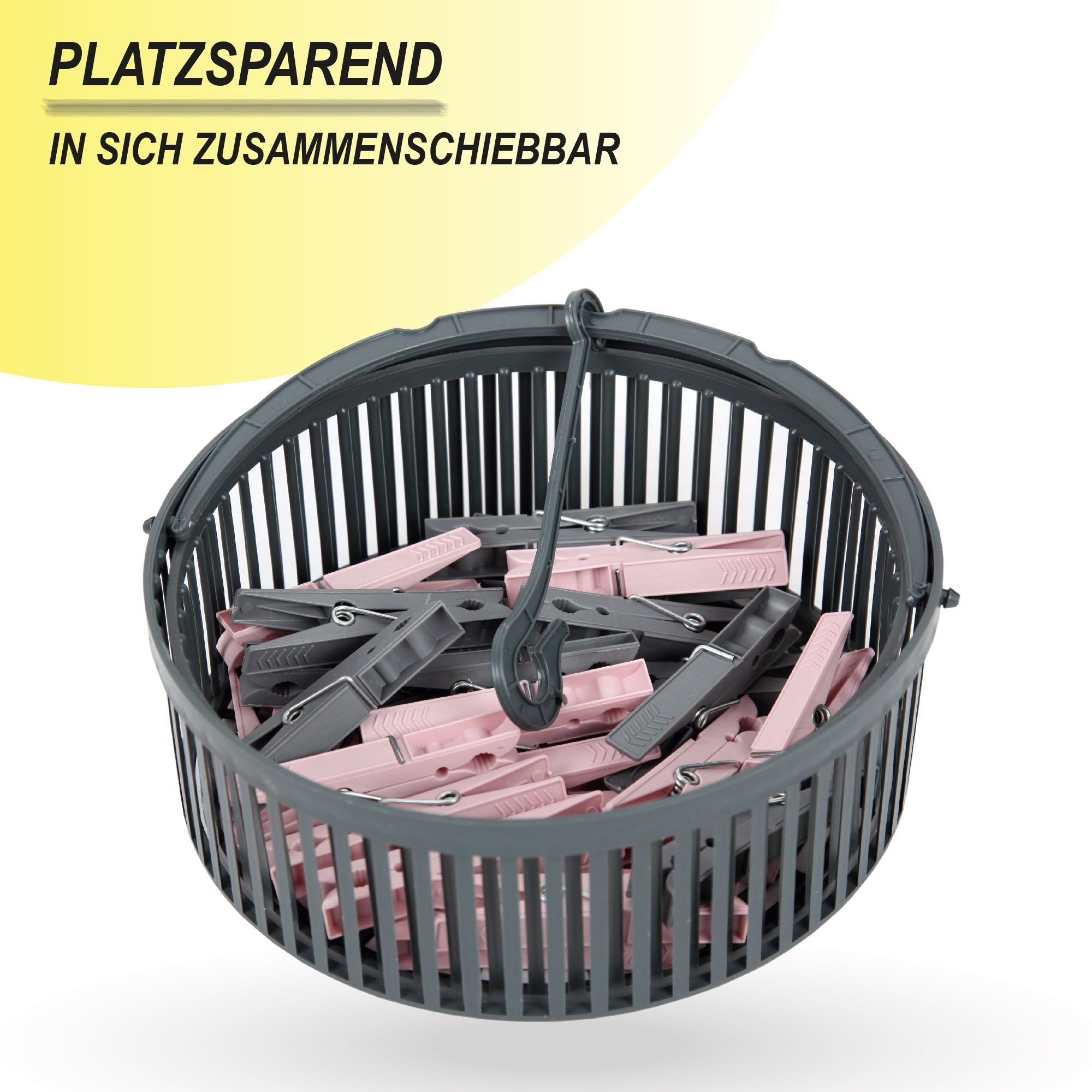 Bestlivings Wäscheklammern Teleskopkorb inkl. Klammern, Korb inkl. 30 Wäscheklammern Dekoklammer Fotoklammer