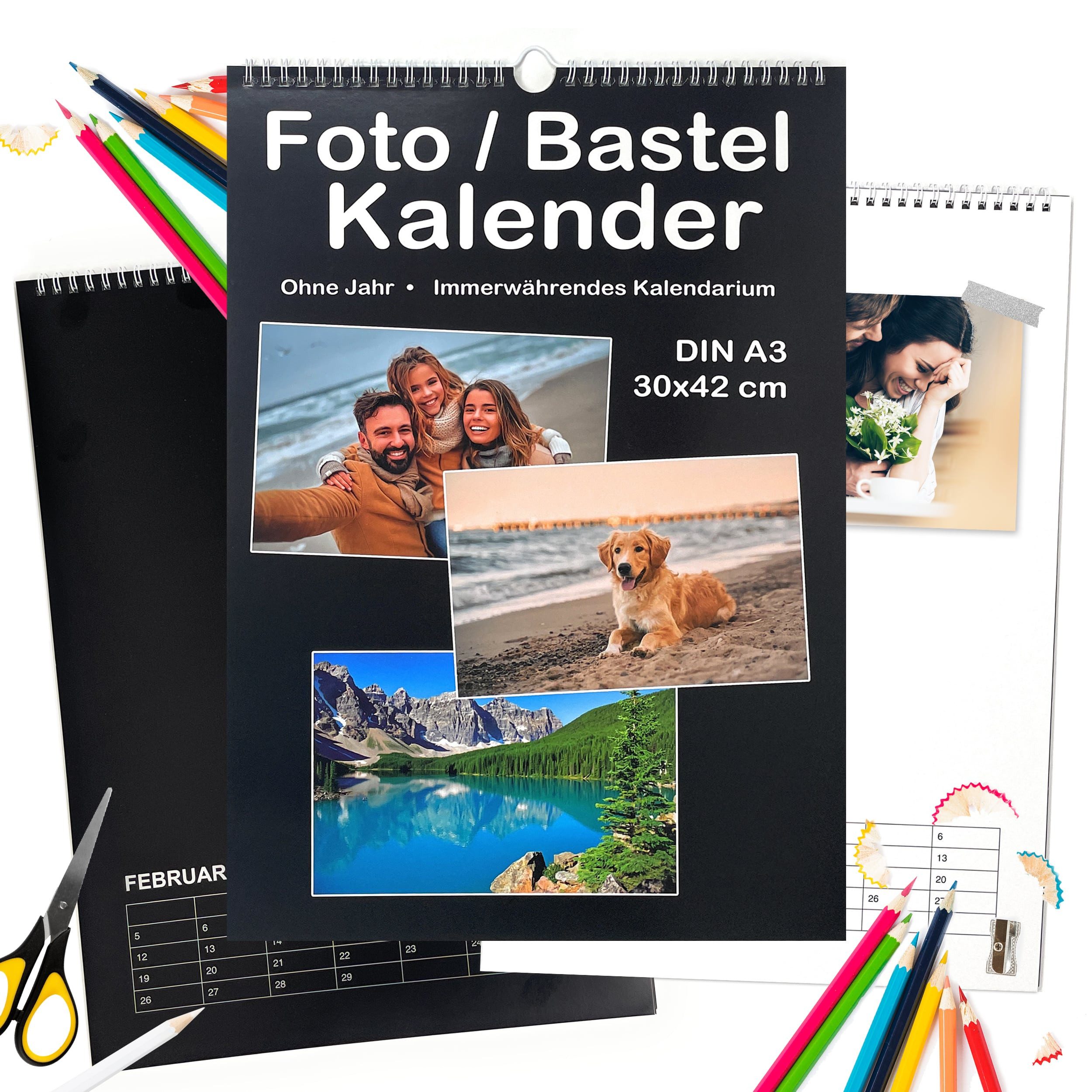 AMLI Kalender zum Selbstbasteln A3 Bastelkalender DIY Fotokalender immerwährend, Dauerkalender DIN A3 zum Selbstgestalten, Foto-Bastelkalender