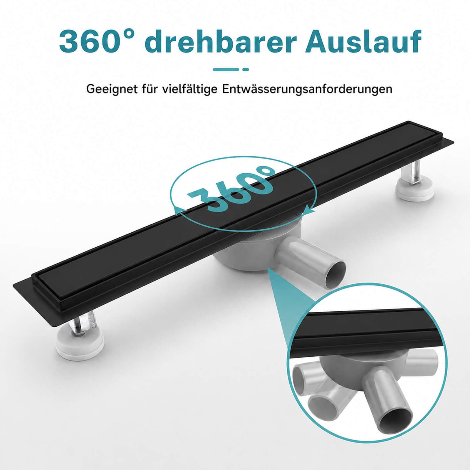 SaniteModar Duschrinne befliesbar, extra flach mit 360° drehbarem Siphon aus Edelstahl, 1-St., Duschrinne 60 cm, linearer Bodenablauf für bodengleiche Dusche