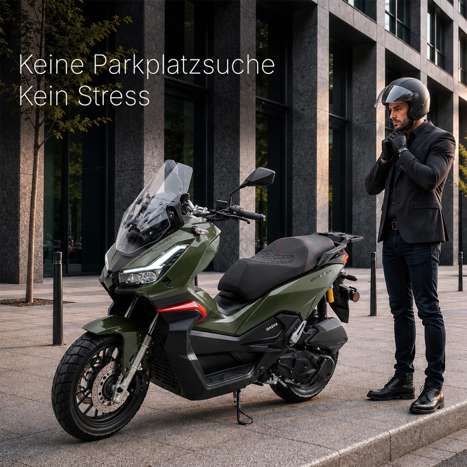 Burnout Motorroller QS125 ADV Grün, 125 ccm, 90 km/h, Euro 5+, TFT Display, LED, Keyless Go