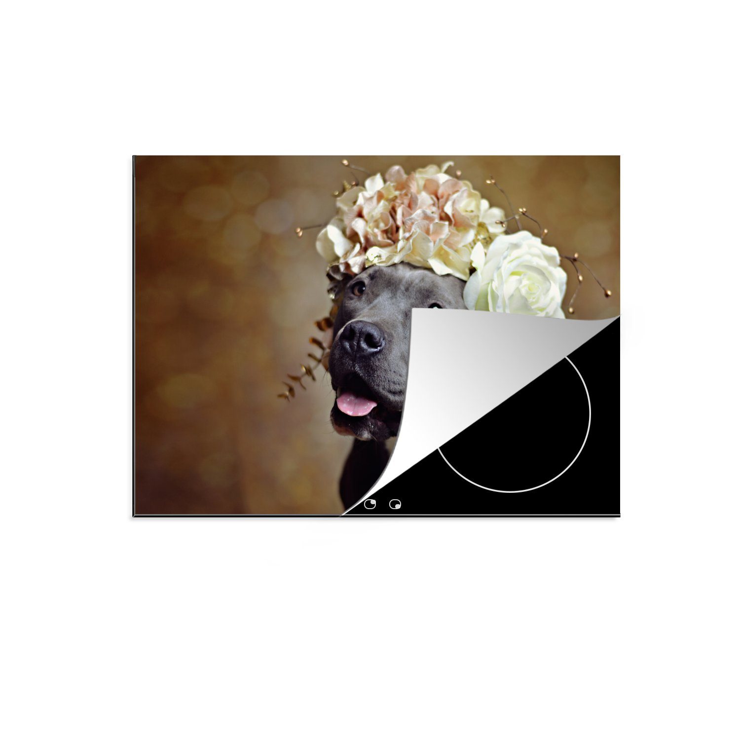 - (1 Hund Vinyl, Herdblende-/Abdeckplatte Ceranfeldabdeckung MuchoWow Arbeitsfläche nutzbar, cm, Rosen, tlg), - Mobile 70x52 Blumen
