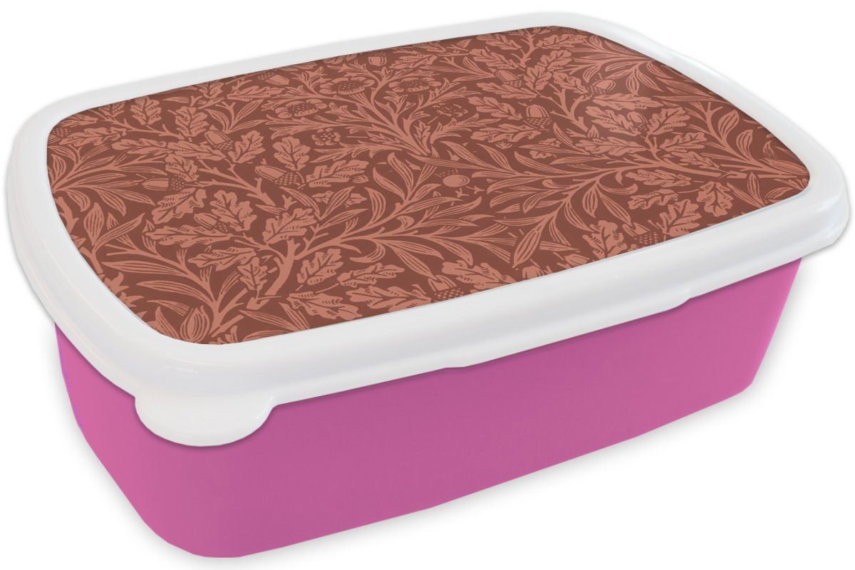 Lunchbox Erwachsene, - Brotbox Pflanzen Kunststoff Blätter Morris MuchoWow rosa - Kunststoff, für Snackbox, Kinder, (2-tlg), - Brotdose Braun, Mädchen,