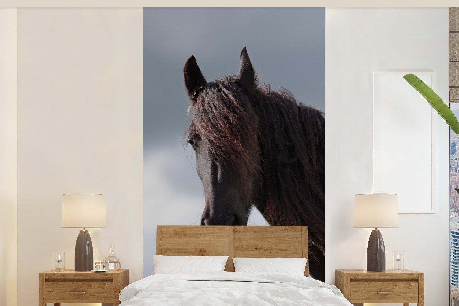 MuchoWow Fototapete Pferde - Himmel - Porträt, Matt, bedruckt, (2 St), Vliestapete für Wohnzimmer Schlafzimmer Küche, Fototapete