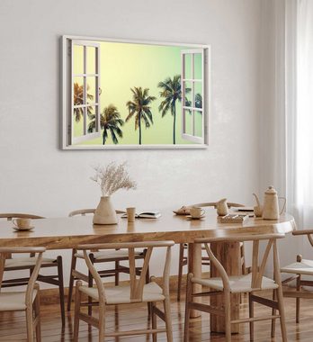Sinus Art Leinwandbild Wandbild 120x80cm Fensterbild Palmen Sommer Sonne Süden Karibik, (1 St)