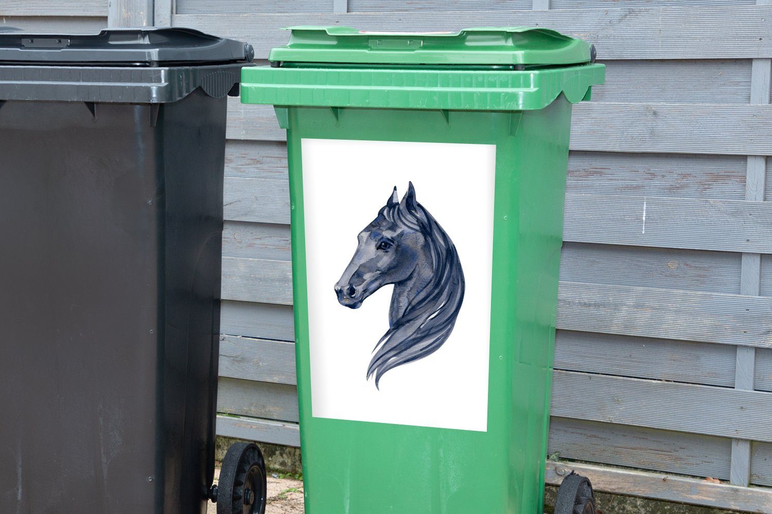 Mädchen Pferd Mülleimer-aufkleber, - Wandsticker Schwarz Mülltonne, Aquarell - Mädchen Sticker, Container, Abfalbehälter MuchoWow - - (1 St), - Kinder