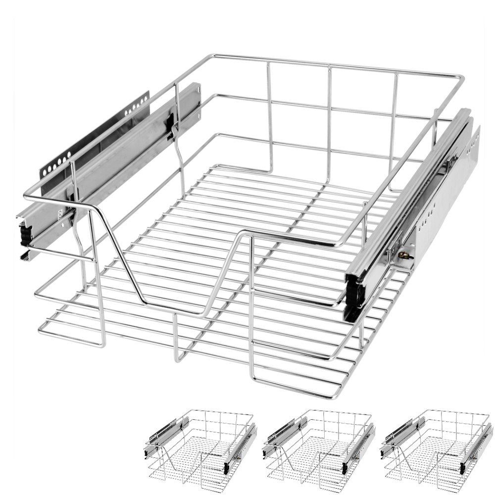 Casaria Schubkasten, 30 cm 4er Set Verchromt 25kg Belastbar Vollauszug mit Montagematerial