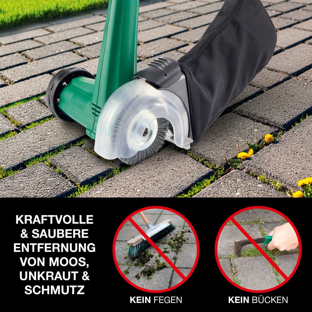EASYmaxx Elektro-Fugenbürste Elektrische Fugenbürste inklusive Auffangnetz 1,3 Liter – Putzbürste, 4-tlg., Vielseitige Elektrische Reinigungsbürste, 2 Bürstenaufsätze inklusive