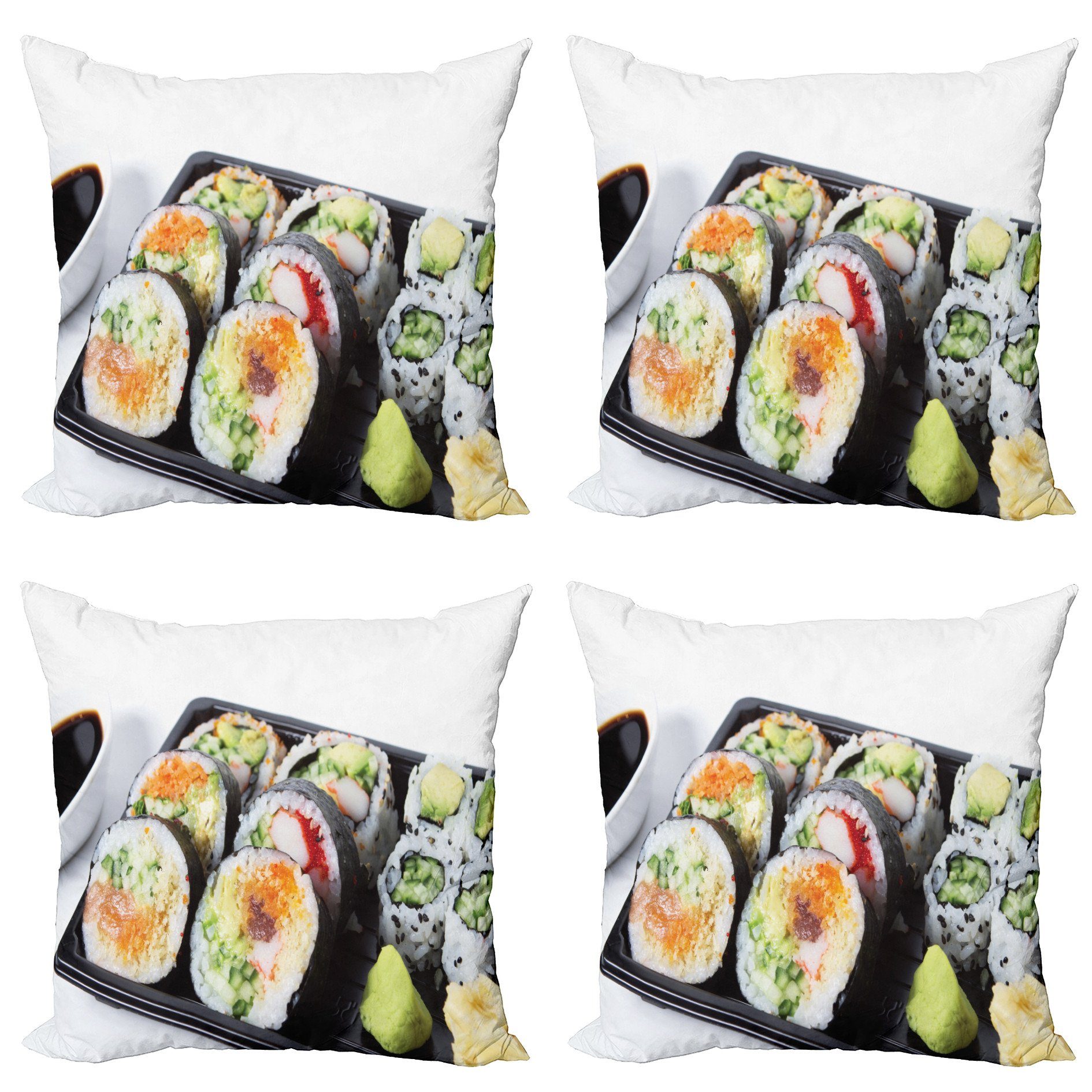 Kissenbezüge Modern Accent Doppelseitiger Digitaldruck, Abakuhaus (4 Stück), Wasabi Verschiedene Sushi Platte Photo | 
