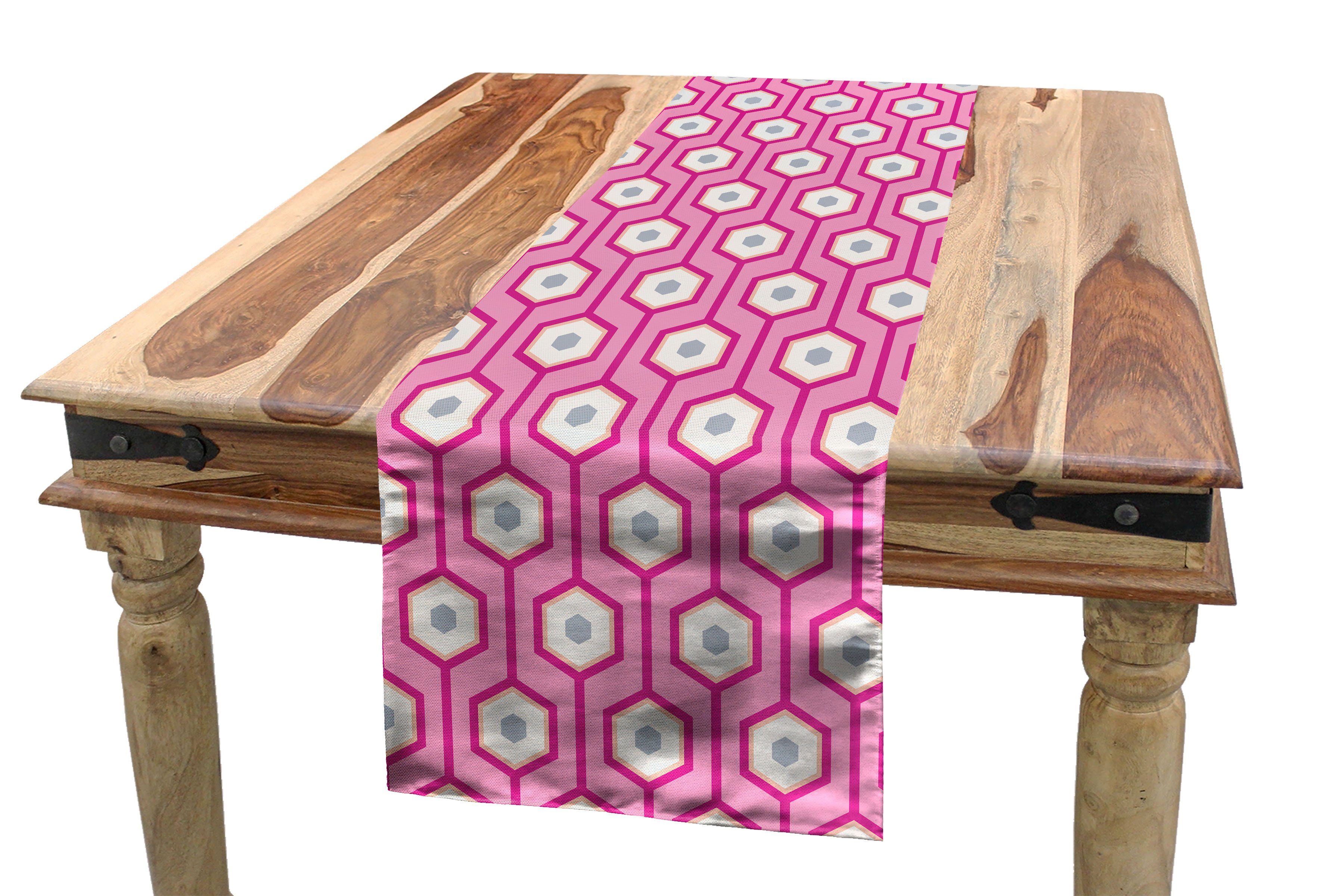 Abakuhaus Tischläufer Esszimmer Küche Rechteckiger Dekorativer Tischläufer, Rosa Vertikal Hexagons Dots