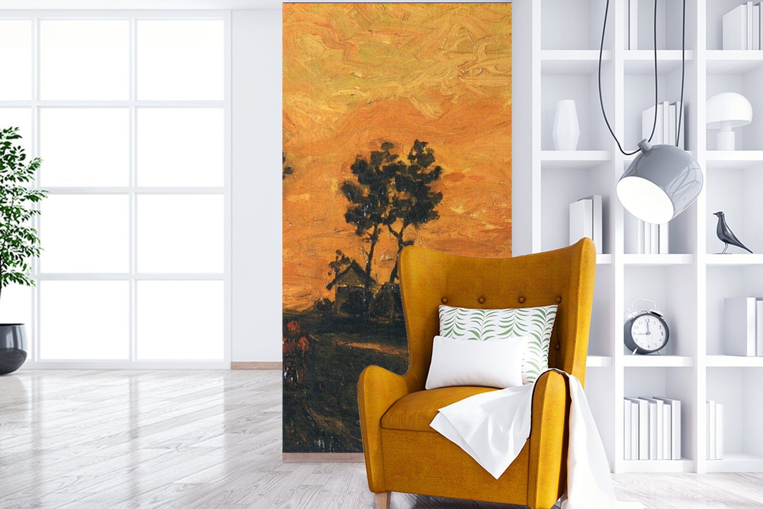 van - Küche, Gogh, St), Vliestapete bedruckt, Schlafzimmer (2 Fototapete Fototapete für Matt, MuchoWow bei Sonnenuntergang Wohnzimmer Vincent Landschaft