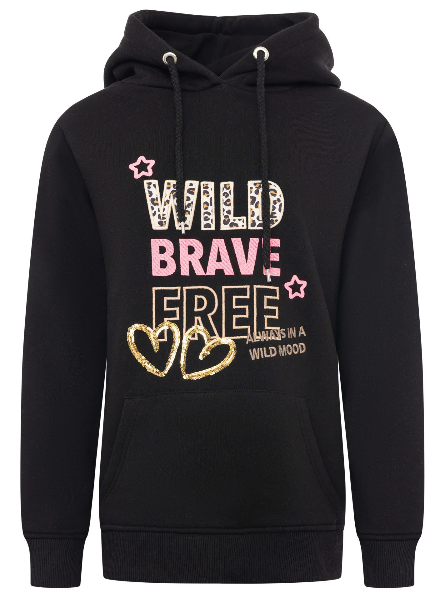Zwillingsherz Hoodie "Wild Brave Free" gestickter Schriftzug, mit Paillette günstig online kaufen