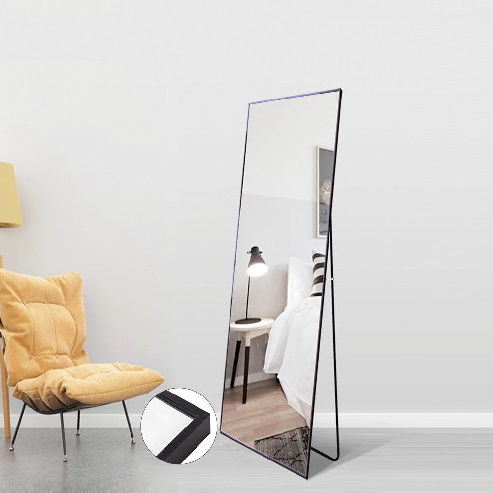 FUROKOY Ganzkörperspiegel Standspiegel mit Ständer, Metallrahmen (Garderobenspiegel, 1-St), Rechteckiger Wandspiegel,150x40cm für Wohnzimmer, Schlafzimmer,Schwarz