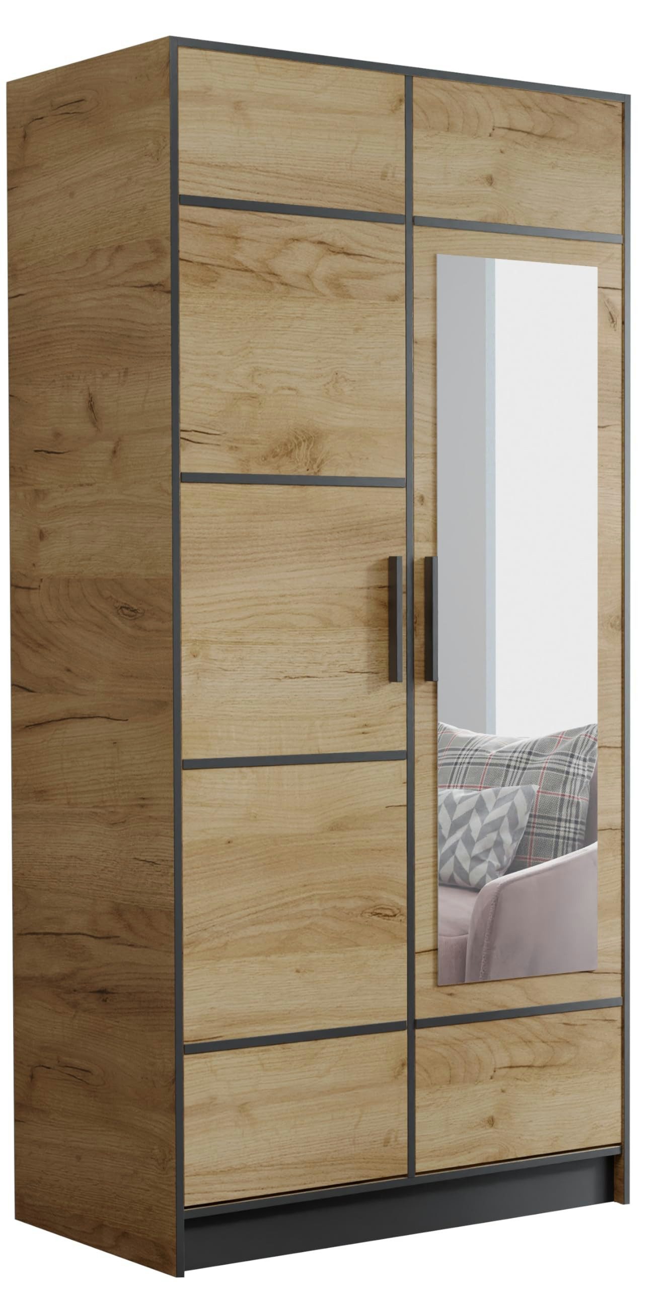 KIER FURNITURE Drehtürenschrank Kleiderschrank ROJ - 104.8 x 205 x 39 cm - Eiche Handwerk Gold