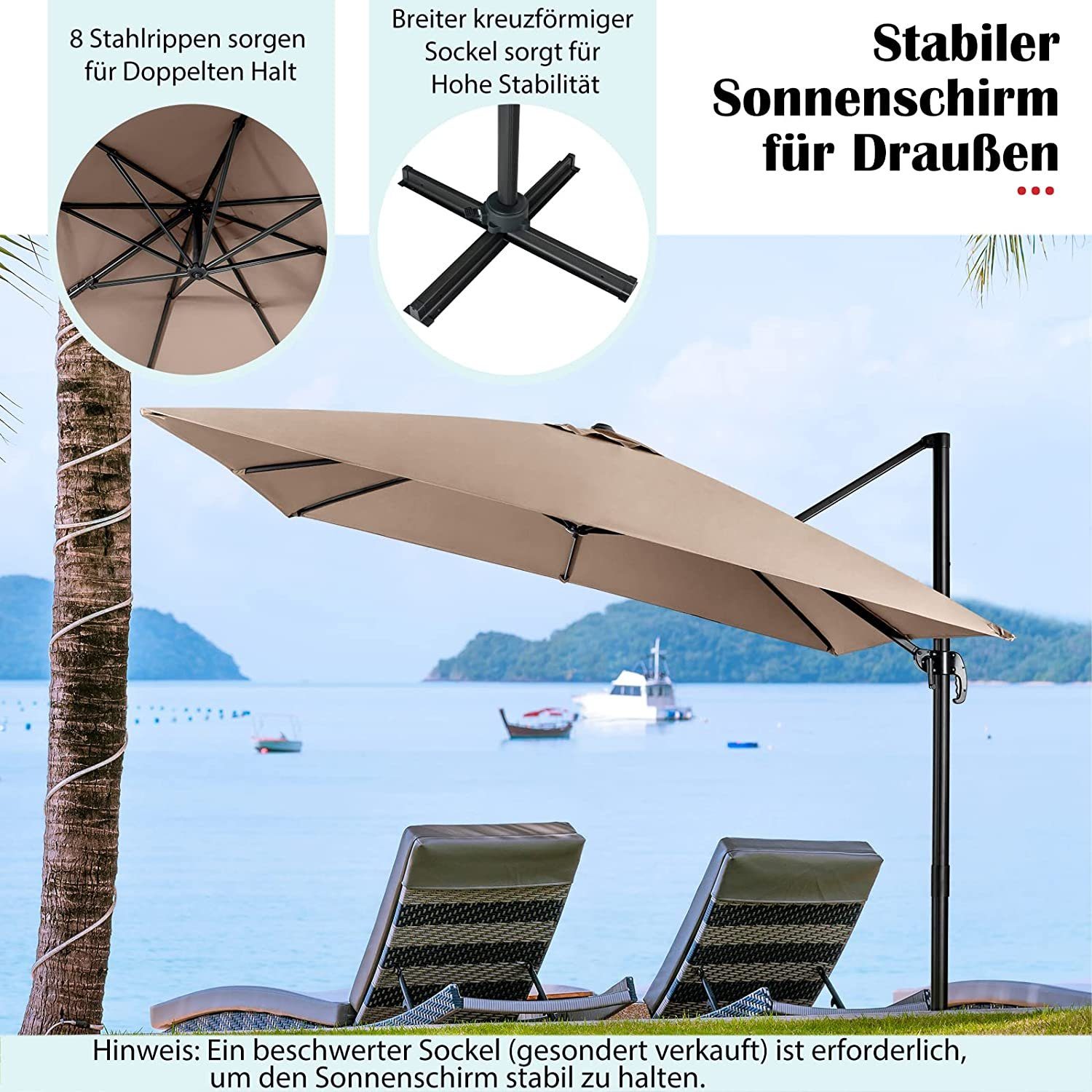 KOMFOTTEU Sonnenschirm 360° Drehbarer Ampelschirm, 8 günstig online kaufen
