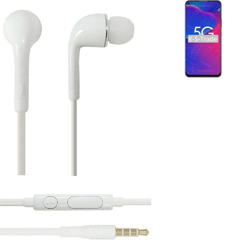 K-S-Trade für ZTE Axon 11 SE In-Ear-Kopfhörer (Kopfhörer Headset mit Mikrofon u Lautstärkeregler weiß 3,5mm)
