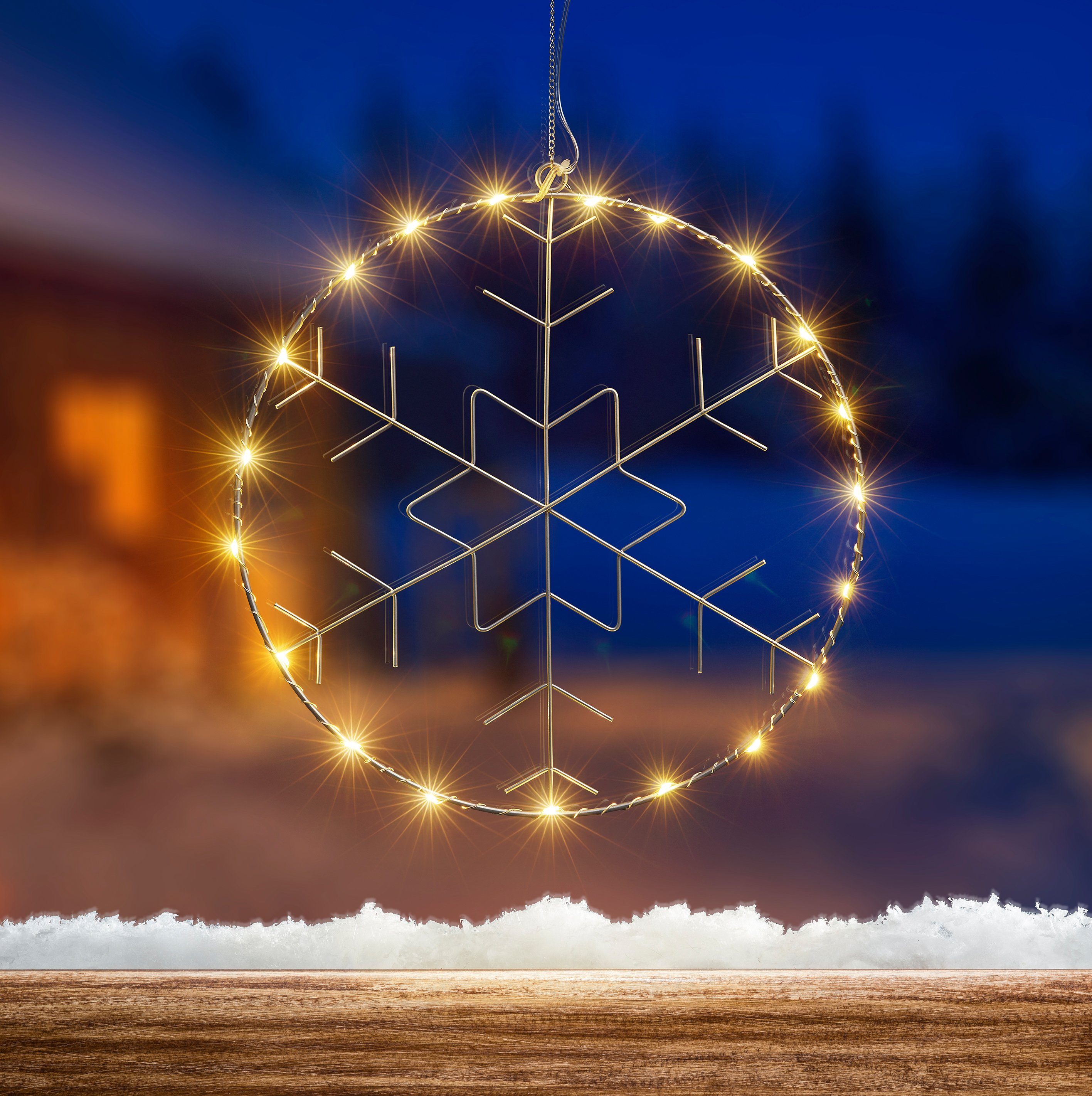 IC Winterworld LED Dekolicht Warmweiß, mit Schneeflocken-Motiv, integriert, 30cm Ø Weihnachtsdeko, LED fest ca. Beleuchteter Metall-Ring