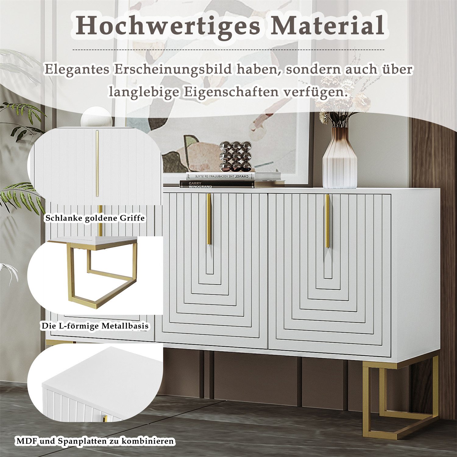 autolock Sideboard 3-türiges Sideboard mit verstellbaren Regalen, Metallgriffen