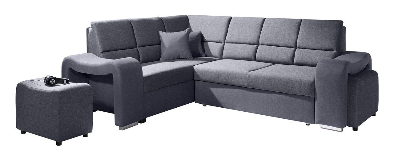 MKS MÖBEL Ecksofa AKIWA, Hocker - L-Form Grau Schlaffunktion, Couch mit Wohnlandschaft 2