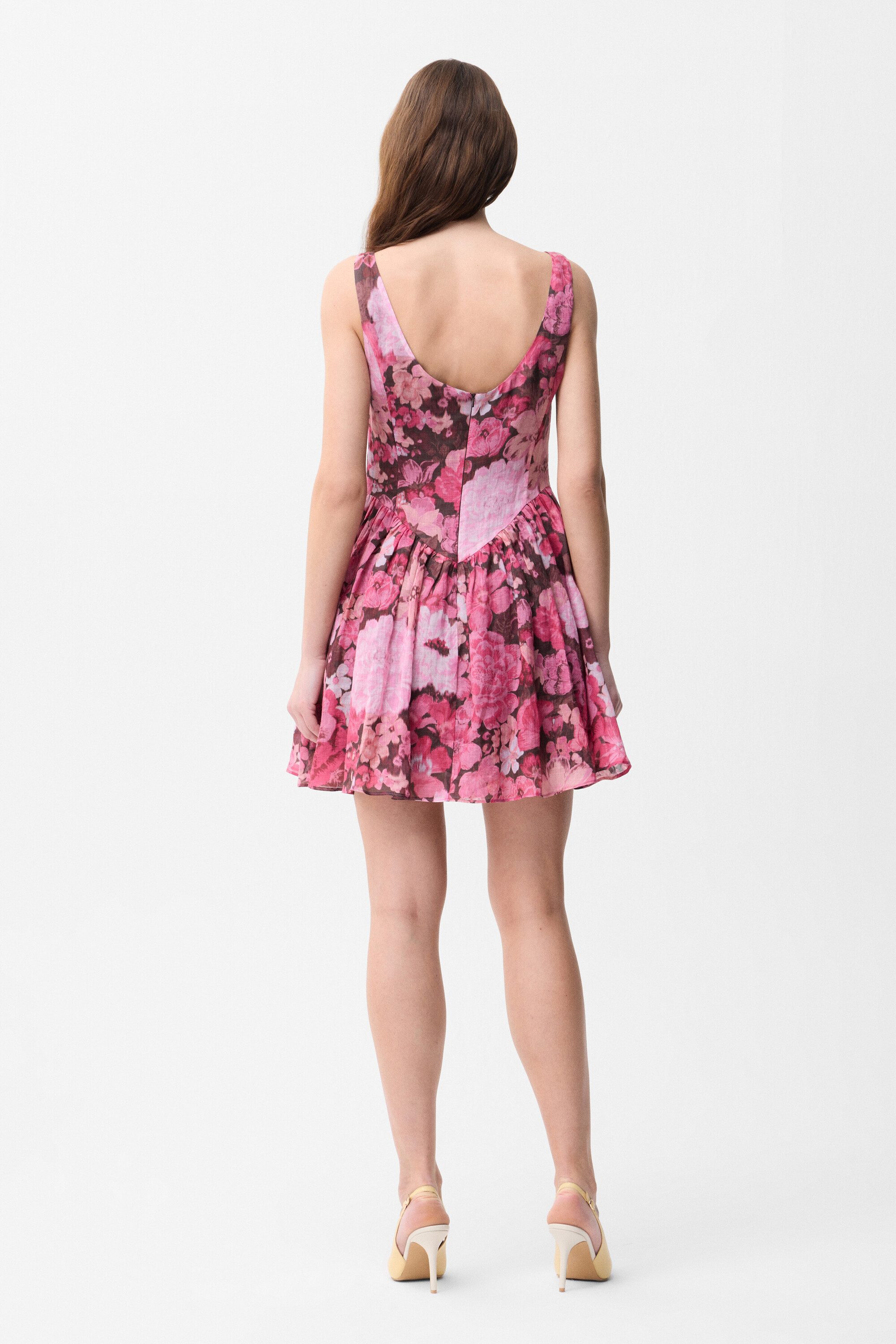 adL Cocktailkleid Geblümtes Mini-Kleid mit Karree-Ausschnitt