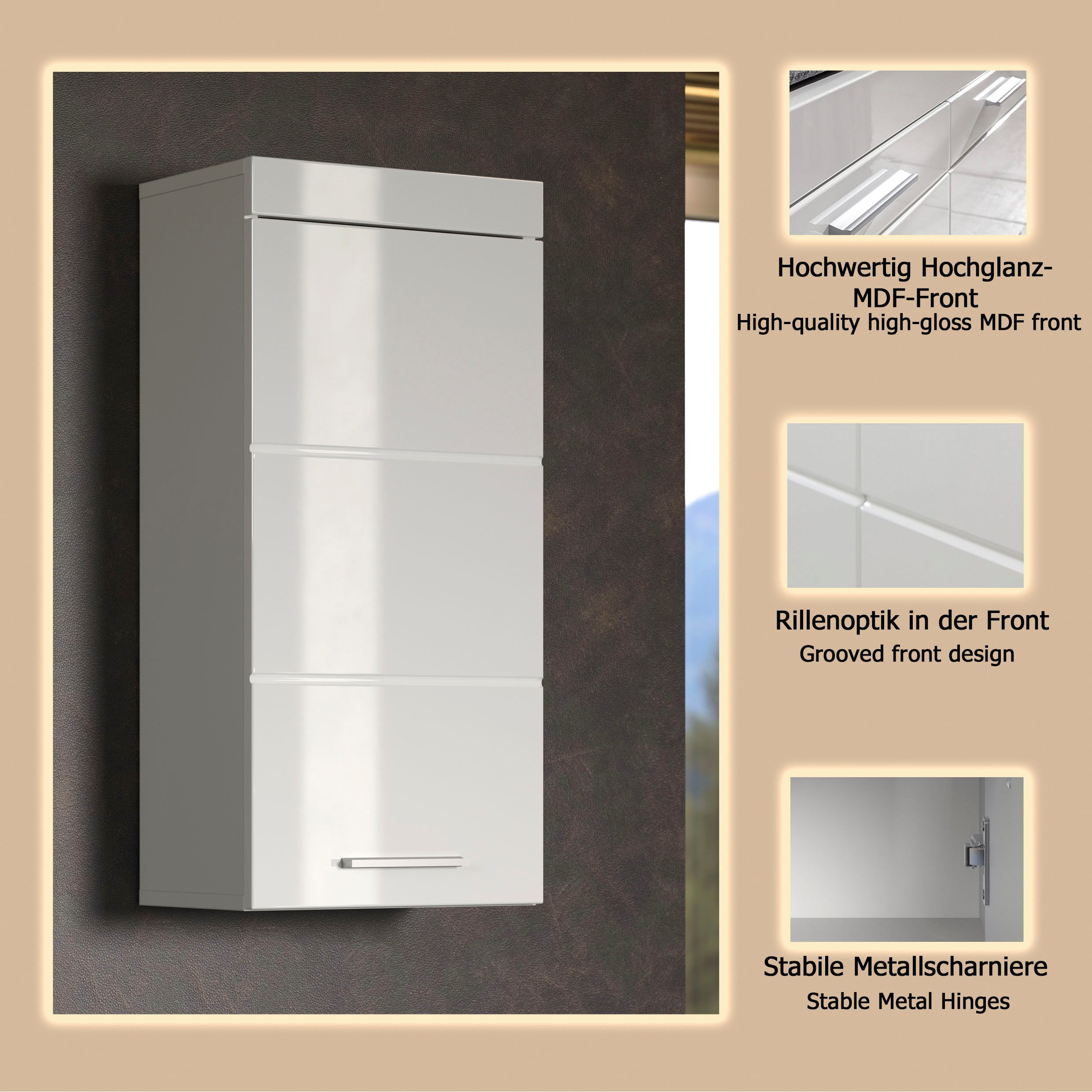 welltime Hängeschrank Avena Badschrank mit 1 Tür & 1 Boden - (B/T/H) 37/23/77 cm